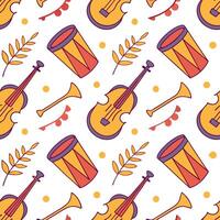 Local festivals and traditional music instruments seamless tile pattern with vibrant colors and dynamic shapes concept as Vibrant colors and dynamic shapes highlight local festival Dynamic vector
