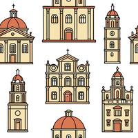 Local heritage buildings and architectural details seamless tile pattern with classic colors concept as Classic colors highlight local heritage buildings and architectural details Dynamic vector