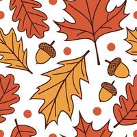Lively autumn leaves and acorns seamless tile pattern with rich warm colors concept as Rich warm colored autumn leaves and acorns create a lively seamless tile pattern perfect for Dynamic vector