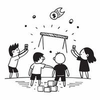 Kids playing games at a 4th of July picnic concept as High resolution image of kids playing games at a 4th of July picnic with a glossy backdrop highlighting the fun and joy of the Dynamic vector