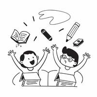 Kids in classroom with new supplies concept as High resolution image of kids in the classroom with new school supplies and a glossy backdrop capturing their excitement and readines Dynamic Set 2 vector