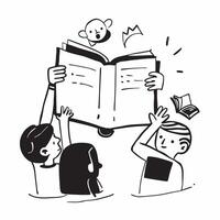 Kids reading books in a library concept as High resolution image of kids reading books in a library with a glossy backdrop highlighting engagement and curiosity in learning in Pho Dynamic vector