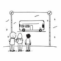 Kids at school bus stop concept as High resolution image of kids waiting at the school bus stop with a glossy backdrop emphasizing the start of the new school year and the anticipa Dynamic Set 2 vector