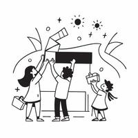 Kids and parents decorating for Independence Day concept as High resolution image of kids and parents decorating their home for Independence Day with a glossy backdrop capturing th Dynamic Set 2 vector