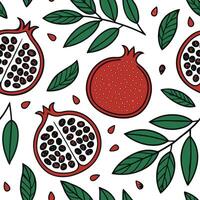Juicy pomegranate seamless tile pattern with rich red seeds and green leaves concept as Rich red pomegranate seeds and green leaves form a juicy pomegranate seamless tile pattern f Dynamic vector