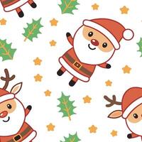 Joyful Santa Claus and reindeer seamless tile pattern with vibrant holiday colors concept as Santa Claus and reindeer bring joy with vibrant holiday colors in seamless tile pattern Dynamic vector