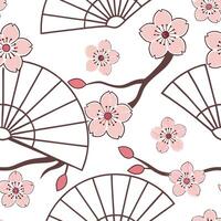 Japanese sakura blossoms and traditional fans seamless tile pattern with soft pink and white tones concept as Soft pink and white tones highlight Japanese sakura blossoms intertwin Dynamic vector