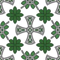 Irish Celtic cross and shamrocks seamless tile pattern with rich green accents concept as Rich green accents highlight Irish Celtic crosses intertwined with shamrocks in seamless t Dynamic vector