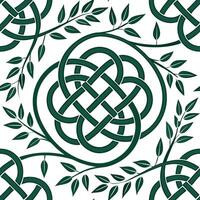 Intricate Celtic knots and interwoven vines seamless tile pattern with rich green tones concept as Rich green tones highlight intricate Celtic knots intertwined with vines in seaml Dynamic vector