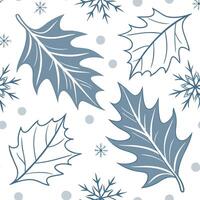 Icy frost leaf seamless tile pattern with delicate snowflakes and cool blue accents concept as Delicate snowflakes on icy frost leaves create a seamless tile pattern with cool blue Dynamic vector