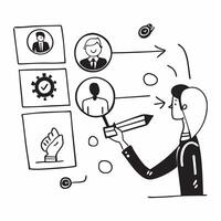 HR manager with recruitment icons concept as An HR managers profile blended with recruitment icons symbolizing talent acquisition and opportunities during a company open house Ide Dynamic vector