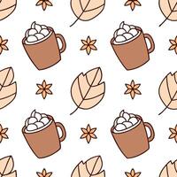 Hot cocoa and marshmallows seamless tile pattern with warm inviting colors concept as Hot cocoa topped with marshmallows creates a seamless tile pattern with warm inviting autumn c Dynamic vector