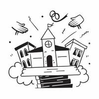 High school reunion with a school building concept as A high school reunion blended with a school building symbolizing the nostalgia and joy of reuniting with old classmates Ideal Dynamic vector