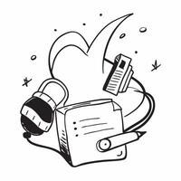 Headphones and notebook illustration with space for text and graphics concept as An illustrative headphones and notebook design featuring ample space for both text and graphics per Dynamic vector