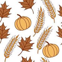 Harvest autumn leaves seamless tile pattern with wheat stalks and pumpkins for farmhouse inspired decor concept as Wheat stalks and pumpkins arranged seamlessly with autumn leaves Dynamic Set 2 vector