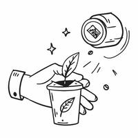 Hand holding a cut leaf with a recycling bin concept as A hand holding a cut leaf with a recycling bin in the background emphasizing waste management and corporate social responsib Dynamic vector