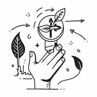 Hand holding a cut leaf in front of a windmill concept as A hand holding a cut leaf in front of a windmill symbolizing renewable energy and corporate social responsibility in wind Dynamic vector