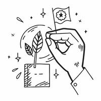 Hand holding a cut leaf in a classroom concept as A hand holding a cut leaf in a classroom representing educational initiatives and corporate social responsibility in environmental Dynamic vector