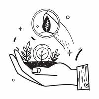 Hand holding a cut leaf in a community garden concept as A hand holding a cut leaf in a community garden highlighting local environmental projects and corporate social responsibili Dynamic vector