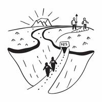 Group hiking through a cool mountain pass concept as High resolution image of a group hiking through a cool mountain pass to escape the heat emphasizing adventure nature and teamwo Dynamic Set 2 vector
