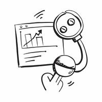 Graph and magnifying glass icon with copy space on white background concept as A illustration of a graph and magnifying glass icon with ample copy space on a white backgroun Dynamic vector