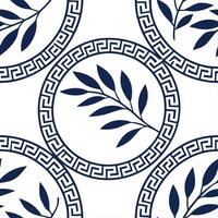 Greek meander patterns and olive branches seamless tile pattern with classic blue and white tones concept as Classic blue and white tones highlight Greek meander patterns intertwin Dynamic vector