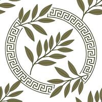Greek meander and olive branch seamless tile pattern with classic white and green tones concept as Classic white and green tones highlight Greek meander patterns intertwined with o Dynamic vector
