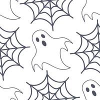 Ghosts and cobwebs seamless tile pattern with translucent figures and spooky webs for haunted home decor concept as Translucent ghost figures and spooky cobwebs arranged seamlessly Dynamic vector