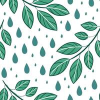 Gentle rain showers seamless tile pattern with droplets on leaves symbolizing spring rejuvenation concept as Droplets of rain on fresh green leaves create a seamless spring tile pa Dynamic vector
