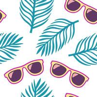 Fun summer sunglasses seamless tile pattern with neon frames and tropical reflections concept as Neon sunglasses with tropical reflections create a seamless tile pattern full of br Dynamic vector