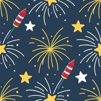 Fun fireworks and sparklers seamless tile pattern with bright flashes lighting up the summer sky concept as Bright fireworks and sparklers light up the summer night sky in this fun Dynamic vector