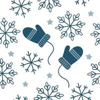 Frosty snowflake and mitten seamless tile pattern with icy accents and cool tones concept as Icy accents on snowflakes paired with cozy mittens create a seamless tile pattern with Dynamic vector