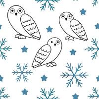 Frosty snowflake and snowy owl seamless tile pattern with winter wildlife elements concept as Snowflakes paired with snowy owls create a seamless tile pattern with winter wildlife Dynamic vector