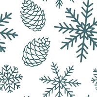 Frosty snowflake and snow covered pine cone seamless tile pattern with cool winter tones concept as Snow covered pine cones paired with frosty snowflakes create a seamless tile pat Dynamic vector