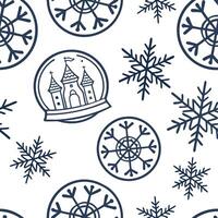 Frosty snowflake and snow globe seamless tile pattern with magical winter elements concept as Magical snow globes paired with frosty snowflakes create a seamless tile pattern with Dynamic Set 2 vector