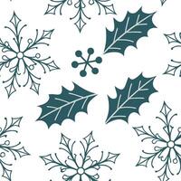 Frosty snowflake and holly leaf seamless tile pattern with festive winter elements concept as Holly leaves paired with frosty snowflakes create a seamless tile pattern with festive Dynamic vector