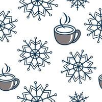 Frosty snowflake and hot cocoa seamless tile pattern with cozy winter vibes concept as Hot cocoa paired with frosty snowflakes creates a seamless tile pattern with cozy winter vibe Dynamic vector