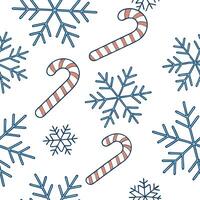 Frosty snowflake and holiday candy cane seamless tile pattern with sweet winter elements concept as Sweet candy canes paired with frosty snowflakes create a seamless tile pattern w Dynamic vector