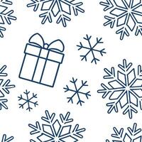 Frosty snowflake and gift box seamless tile pattern with sparkling winter accents concept as Sparkling snowflakes and gift boxes create a frosty seamless tile pattern with winter a Dynamic vector