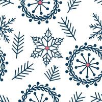 Frosty snowflake and holiday wreath seamless tile pattern with festive winter elements concept as Holiday wreaths paired with frosty snowflakes create a seamless tile pattern with Dynamic Set 3 vector