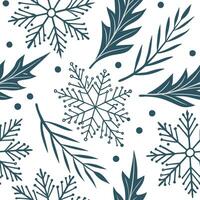 Frosty snowflake and evergreen branch seamless tile pattern with winter forest elements concept as Snowflakes paired with evergreen branches create a frosty seamless tile pattern w Dynamic vector