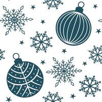 Frosty snowflake and Christmas ornament seamless tile pattern with shimmering accents concept as Shimmering Christmas ornaments paired with frosty snowflakes create a seamless tile Dynamic vector