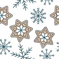 Frosty snowflake and Christmas cookie seamless tile pattern with sweet holiday elements concept as Sweet holiday cookies paired with frosty snowflakes create a seamless tile patter Dynamic vector