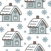 Frosty snow covered rooftops seamless tile pattern with winter village elements concept as Snow covered rooftops and winter village elements create a frosty seamless tile pattern p Dynamic vector