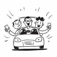 Friends taking a test drive together concept as High resolution image of friends taking a test drive together for their first car with a glossy backdrop capturing the excitement an Dynamic vector