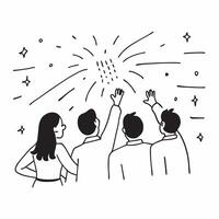 Friends watching fireworks display concept as High resolution image of friends watching a fireworks display on Independence Day with a glossy backdrop highlighting the excitement a Dynamic Set 2 vector