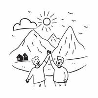 Friends reuniting at a mountain resort concept as Friends reuniting blended with a mountain resort symbolizing the adventure and joy of reuniting at a scenic location Ideal for tr Dynamic vector