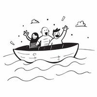 Friends having fun on a boating trip concept as A group of friends enjoys a fun filled boating trip on a beautiful lake embodying adventure and friendship Great for travel and adv Dynamic vector