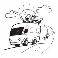 Friends on a road trip with a campervan concept as A group of friends embarks on a road trip with a campervan exploring scenic routes and enjoying the freedom of travel Ideal for Dynamic vector