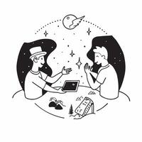 Friends on a camping trip under the stars concept as A group of friends enjoys a camping trip sitting around a campfire under a starry sky sharing stories and creating memories Gr Dynamic Set 2 vector